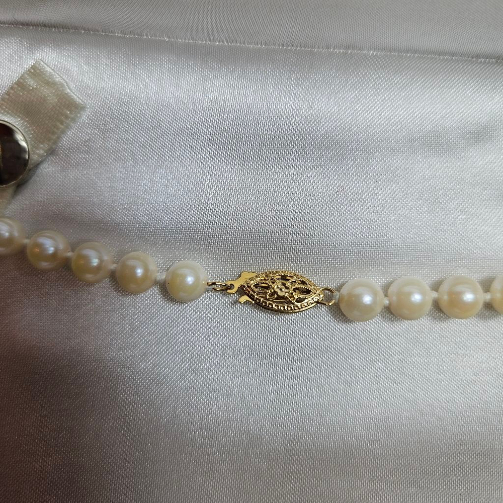 Akoya Pearls 14k Gold Clasp Knotted Single Strand Cream New In Box Vintage - Picture 3 of 9